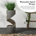 Glitzhome Tiered Outdoor Water Fountain with LED Light, Curved Outdoor Fountain Waterfall with Stone Planter, Freestanding Spiral Outdoor Garden Water Fountains, 31.3”H