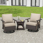 Outdoor Swivel Rocker Chairs, 3 Pieces Wicker Swivel Patio Chair with Rattan Side Table, Patio Furniture Set for Outside Porch Deck