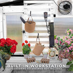 Backyard Discovery Willow 9' x 6' White Cedar Wood and Polycarbonate Walk-in Greenhouse Kit with Exhaust Fan, Windows, Hose Hook-Ups, PowerPort, Staging Shelves for Year-Round Outdoor Gardening