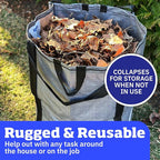 DURASACK Heavy Duty Home and Yard Bags 48-Gallon Reusable Self-Standing Lawn and Leaf Bags Garbage Can with Reinforced Handles, Gray