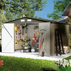 8' x10' Outdoor Metal Storage Shed, Outdoor Metal Shed, All-Weather Resistant Steel Garden Shed with Double Lockable Door, Waterproof Garden Tool Storage Shed for Patio, Backyard, Lawn