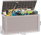 320 Gallon Large Deck Box,Resin Outdoor Storage Box with Lockable for Patio Furniture, Pool Accessories, Garden Tools Waterproof Outside Storage Box, Grey Pattern