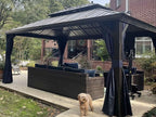 PURPLE LEAF Hardtop Gazebo 12' X 16' Metal Roof with Netting and Curtains Hard Top Backyard Patio Gazebos Permanent Canopy Deck Garden Hot Tub Outdoor Pavilion