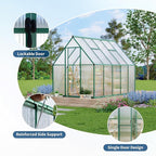 6X9 ft Polycarbonate Greenhouse with Aluminum Frame, Polycarbonate Greenhouse for Outdoors, Greenhouses with Ventilation, Aluminum Large Walk-in Greenhouses for Outside