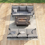 3 Pieces Patio Conversation Sets, All Weather Metal Outdoor Furniture Set, 2 Three-Seater Sofas, 1 Fire Pit Table for Backyard Garden Deck Porch Poolside, Gray
