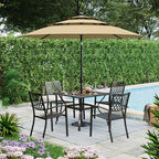 PHI VILLA Outdoor Dining Set 6 PCS with 10ft 3-Layer Round Umbrella(Beige),1 Square 37"x 37"Dining Table,4 Bistro Chairs& 10ft Patio Umbrella