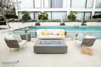 Elementi+ | Meteora Gas Fire Pit Cast Concrete 56" Rectangular Fire Table, Outdoor Fire Pit Electronic Ignition | Canvas Cover, Fire Glass and Burner Lid Included | Light Gray | Propane Gas