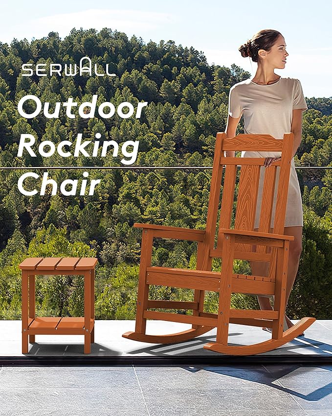SERWALL HDPE Rocking Chair Set of 2, All Weather Patio Rocking Chair, HDPE Poly Rocking Chair for Adults, Heavy Duty Front Porch Rocker, Orange