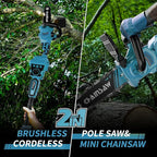 2-in-1 Cordless Pole Saw, 8 Inch Brushless Pole Chainsaws for Makita 18V Battery, 8 lb Lightweight, Auto Oiling, 14.8 FT MAX Extension Pole Saws for Tree Trimming(NO Battery)