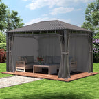 TOOLPORT Hardtop Gazebo 10x13 ft with Steel Roof - 4 Side Panels in Gray - Approx. 3.54x3.54 in Aluminium Poles