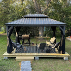 PURPLE LEAF 10' X 14' Patio Hardtop Gazebo Aluminum Outdoor Gazebo with Double Galvanized Steel Roof for Deck Backyard All Weather Outdoor Pavilion Curtain and Netting Included, Light Grey