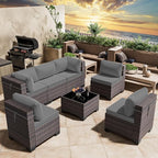 Outdoor Patio Furniture Set, 7 Pcs Outdoor Furniture All Weather Patio Sectional Sofa PE Wicker Modular Conversation Sets with Coffee Table,6 Chairs & Seat Clips Grey