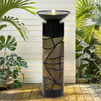 36" Modern Outdoor Fountain with Relaxing Water Flow, Elegant Cutout Metal Water Feature with lighs Casting Intriguing Lights and Shadows, Elevate Any Garden Patio Porch Deck or Home Décor