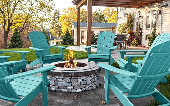 YEFU Adirondack Chairs Set of 8: Plastic Adirondack Chairs - Patio Chairs with Wood Texture - Outdoor Chair HIPS - Lawn Fire Pit Deck Porch Garden Chairs for Adults (Aruba)