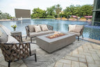 AMS Creations | Madison 60" Rectangular Propane Gas Outdoor Fire Pit Table | Light Gray Concrete GFRC | Limestone Texture or Surface | Electronic Ignition | Outside Backyard Fireplace