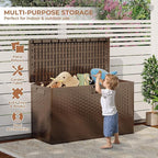 99 gal Brown Resin Deck Box, Outdoor Storage Box Waterproof Lockable, Patio Deck Box For Package Delivery, Outside Storage Box Container for Furniture Cushions, Garden Tools, Pool Accessories