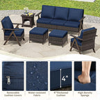 6 Piece Patio Furniture Set, Wicker Patio Conversation Set with Patio Chair and Outdoor 3-Seater Sofa and 2 Ottomans and Side Table for Deck Yard and Poolside