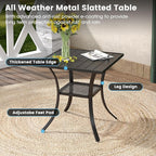 DIFY 3 Pieces Outdoor Patio Dining Set for 2, 27.6" Small Black Square Metal Dining Table and 2 Brown Textilene Swivel Dining Chairs, Outdoor Table and Chairs