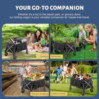 Collapsible Folding Wagon Cart, 220LBS Heavy Duty Foldable Utility Garden Cart with All Terrain Wheels & Side Storage Bag, Portable Sports Wagon for Camping, Shopping, Garden (Black)