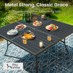 PHI VILLA 9-Piece Outdoor Dining Set, Square Metal Table (60") with Umbrella Hole and 8 Stackable Dining Chairs – Perfect for Patio, Garden, Deck, Porch, and Yard, 9PCS Outdoor Dining Set Style 2