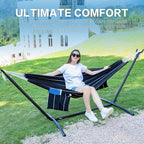 PNAEUT Double Hammocks with Stand for Outside, Portable Space Saving Heavy-Duty Steel Stand for Indoor Outdoor Patio with Carrying Bag, 450 lbs Capacity (Chasm)
