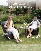 HUMMUH High Back Outdoor Swivel Rocker Patio Chairs Set of 2, with 5-Inch Thick Cushions and Side Table, Ideal for Porch,Poolside, Deck, and Yard