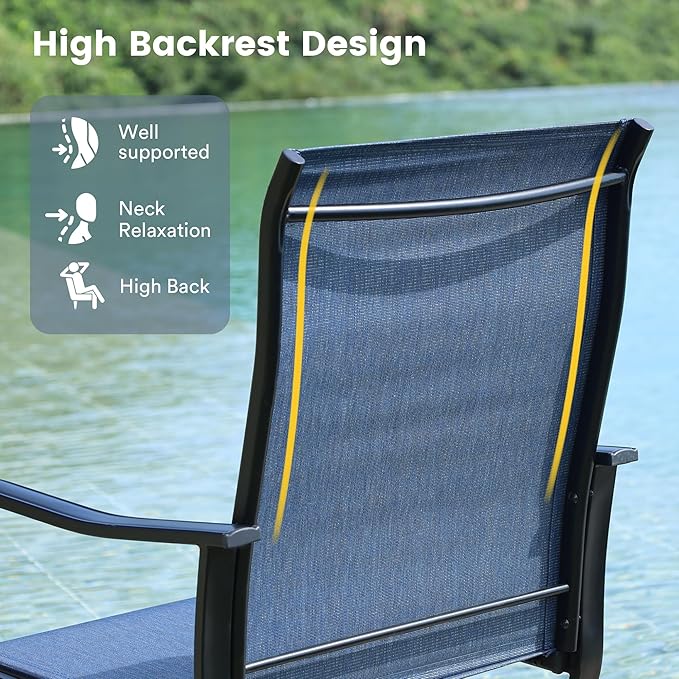 VICLLAX Patio Dining Set for 8, 9 Pieces Outdoor Furniture Includes 60" Round Patio Table with Umbrella Hole and 8 Outdoor Swivel Chairs for Lawn Garden, Black Tabletop and Blue Fabric