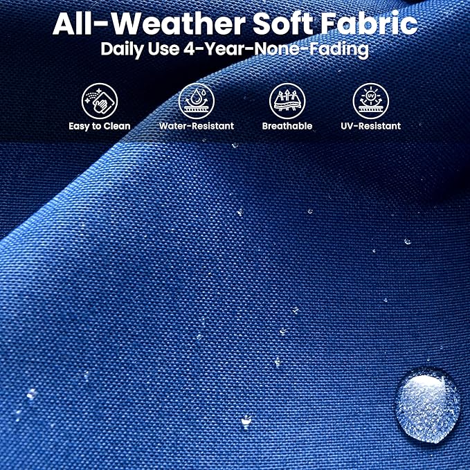 ovios 7 Pieces Patio Furniture Set, Outdoor Wicker Sofa Couch with Swivel Chairs 42" Fire Pit Table, High Back All Weather Modern Conversation Sets, Brown Rattan, Navy Blue
