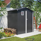 6x4 FT Outdoor Storage Shed,Metal Shed with Window,Garden Shed W/Dual Air Vents & Lockable Sliding Door,All Weather Waterproof Tool House W/Sloped Roof,for Patio,Yard,Lawn,Black
