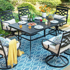 Sophia & William Outdoor Patio Table for 6 People, Rectangular Metal Patio Outdoor Dining Table, Black Steel Slatted Weather-Resistant Table with 1.57" Adjustable Umbrella Hole, L59 * W36 * H28