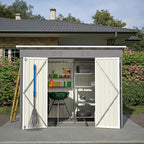 4X8 FT Outdoor Storage Shed W/Floor Base,Metal Shed W/Lockable Door & 2 Air Vents,All Weather Garden Tool House W/Updated Frame Structure,for Backyard Patio Lawn,Gray