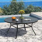 DIFY 59.8" Round Outdoor Patio Dining Table for 8-10, All-Weather Metal Steel Slatted Patio Table with 1.57" Adjustable Umbrella Hole, for Lawn Garden Porch Backyard, Black