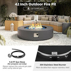 UPHA 42-inch Outdoor Propane Gas Fire Pit Table 50000 BTU Concrete Round FirePit for Outside Patio with Propane Tank Cover, Blue Glass Rocks, Rain Cover, Grey