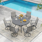 DIFY 7 Pieces Outdoor Patio Dining Set, 6 Grey Textilene Swivel Dining Chairs and 47.2" Grey Round Metal Dining Table, Outdoor Table and Chairs