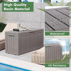 NUNU LAB 76 Gallon Deck Box, Large Resin Outdoor Storage Box, Waterproof Patio Storage Container with Double Wall Panels for Cushions, Garden Tools, Pool Toys, and Packages,Grey
