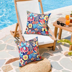 Outdoor Pillow Covers 18x18 Inch Set of 2 Tropical Floral Plants Boho Throw Pillows Cases Waterproof Square Garden Cushion Sham for Patio Funiture Tent Balcony Bench Sofa Couch, Blue