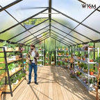 WKM 8x16 FT Greenhouse for Outdoors, Polycarbonate Greenhouse with Roof Vent and Quick Setup Structure, Aluminum Frame, Black