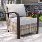 COOS BAY Aurora Terrace Outdoor Chairs with Cushions, Wicker Dining Set with Deep 4-Inch Seating, Modern Curved Armrest Porch Chairs, Set of 1, Beige/Beige