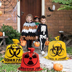 CNhoqc Halloween Lawn Trash Bags - 24Pcs Zombie Warning Reusable Waste Bags with Twist Ties, Fallen Leaf Grass Clipping Trash Container, Heavy-Duty Plastic for Biohazard Parties Outdoor Decorations