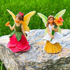 Mood Lab Fairy Garden - Miniature Fairy Figurines - Flower Girls Set of 2 pcs - Narcissus & Rose Fairies Accessories Statue Kit