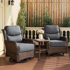 HILLGA Luxury Patio Furniture Set with 6-Inch Thick Cushions, High Back Outdoor Swivel Rocker Chairs and Table, 3-Piece All Weather Conversation Set for Porch Deck Balcony Yard, Dark Grey (V3)