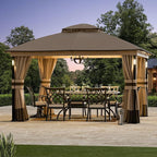 Patio Gazebo 11'x13' with LED Lights & Bluetooth Speaker, Heavy Duty Outdoor Canopy Shelter with Metal Frame, Double Roofs, Soft-top Gazebo with Netting and Curtains for Backyard