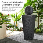 Glitzhome Outdoor Water Fountain with LED Light, Oversized Decorative Black Pedestal Water Fountains with Submersible Pump, Modern Sphere Floor Fountain with Pebbles for Garden Patio Decor, 40.75”H