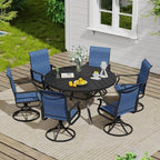 VICLLAX Outdoor Patio Round Dining Table, 50"x 50" Spliced Metal Tabletop for Deck Lawn Garden Backyard, Black