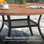 DIFY 40.6" Round Outdoor Patio Dining Table for 4, All-Weather Metal Steel Slatted Patio Table with 1.57" Adjustable Umbrella Hole, for Lawn Garden Porch Backyard, Walnut