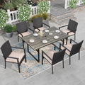 HERA'S HOUSE 7 Piece Patio Dining Set for 6, 6 x Outdoor Rattan Armchair with Removable Cushions, 1 x 64 Rectangular Patio Table with Umbrella Hole for Patio Lawn Garden