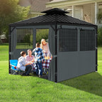 Gazebo Privacy Curtain 10'x12', Replacement Curtains with Mosquito Net Windows, 4-Panels Side Wall, Zippers, Waterproof Outdoor Curtains for Patio, Canopy, Garden and Backyard, Gray (Curtain Only)