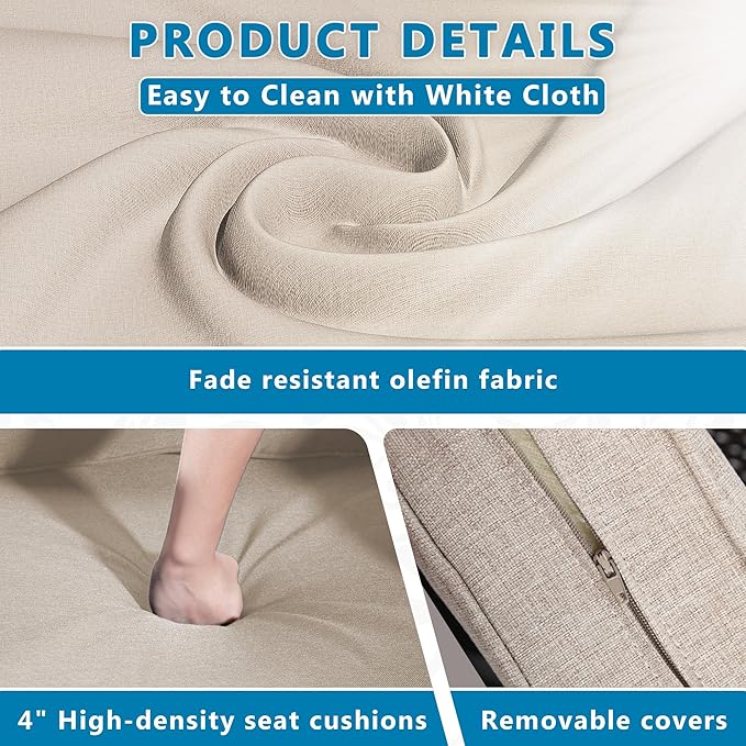 Vista Vibe 3 Pieces Outdoor Patio Conversation Furniture Set - 78" 3-seat Sofa | 2 Wicker Ottomans, Deep Seat Loveseat with Removable Cushions, Hand-Woven PE Rattan Couch, Lawn (Brown/Beige)