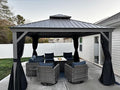 PURPLE LEAF 12' X 14' Patio Hardtop Gazebo Aluminum Outdoor Gazebo with Double Galvanized Steel Roof for Deck Backyard All Weather Outdoor Pavilion Curtain and Netting Included, Light Grey