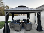 PURPLE LEAF 12' X 14' Patio Hardtop Gazebo Aluminum Outdoor Gazebo with Double Galvanized Steel Roof for Deck Backyard All Weather Outdoor Pavilion Curtain and Netting Included, Light Grey